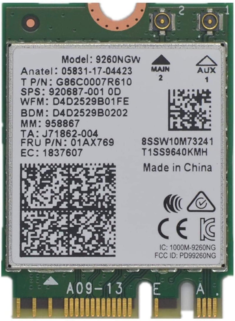 9260NGW WiFi Card | Dual Band Wireless | 9260AC AC 9260 NGFF WiFi Card M.2 | 2.4 & 5GHz(160Mhz) | Bluetooth 5.0 Wireless Card | Up to 1.73Gbps